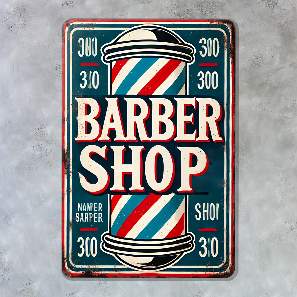 Home Barbershop - Metalowy szyld fryzjerski - dekoracja ścienna,