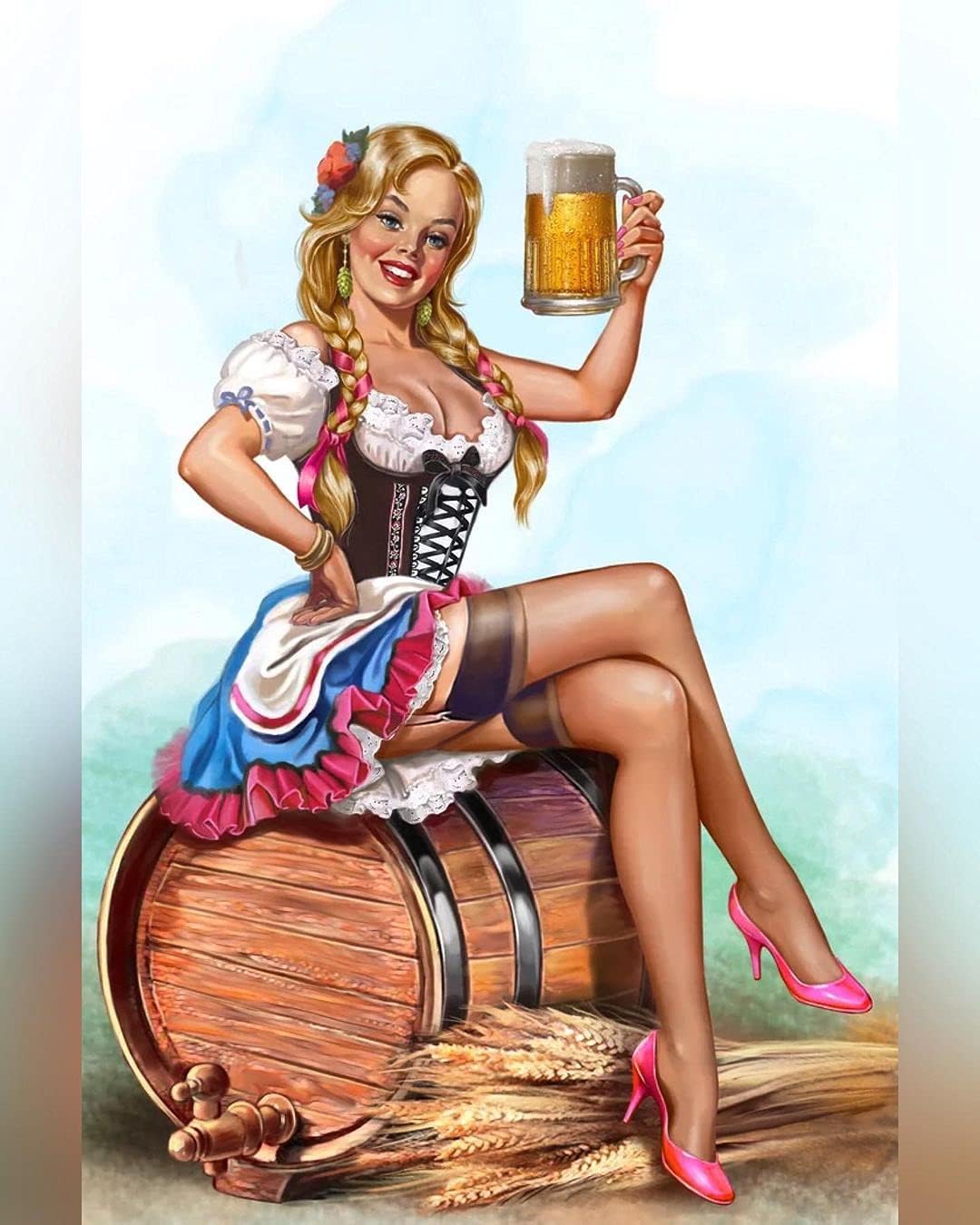 Home Bar And Coffee - Metalowy znak dekoracyjny z dziewczyną w