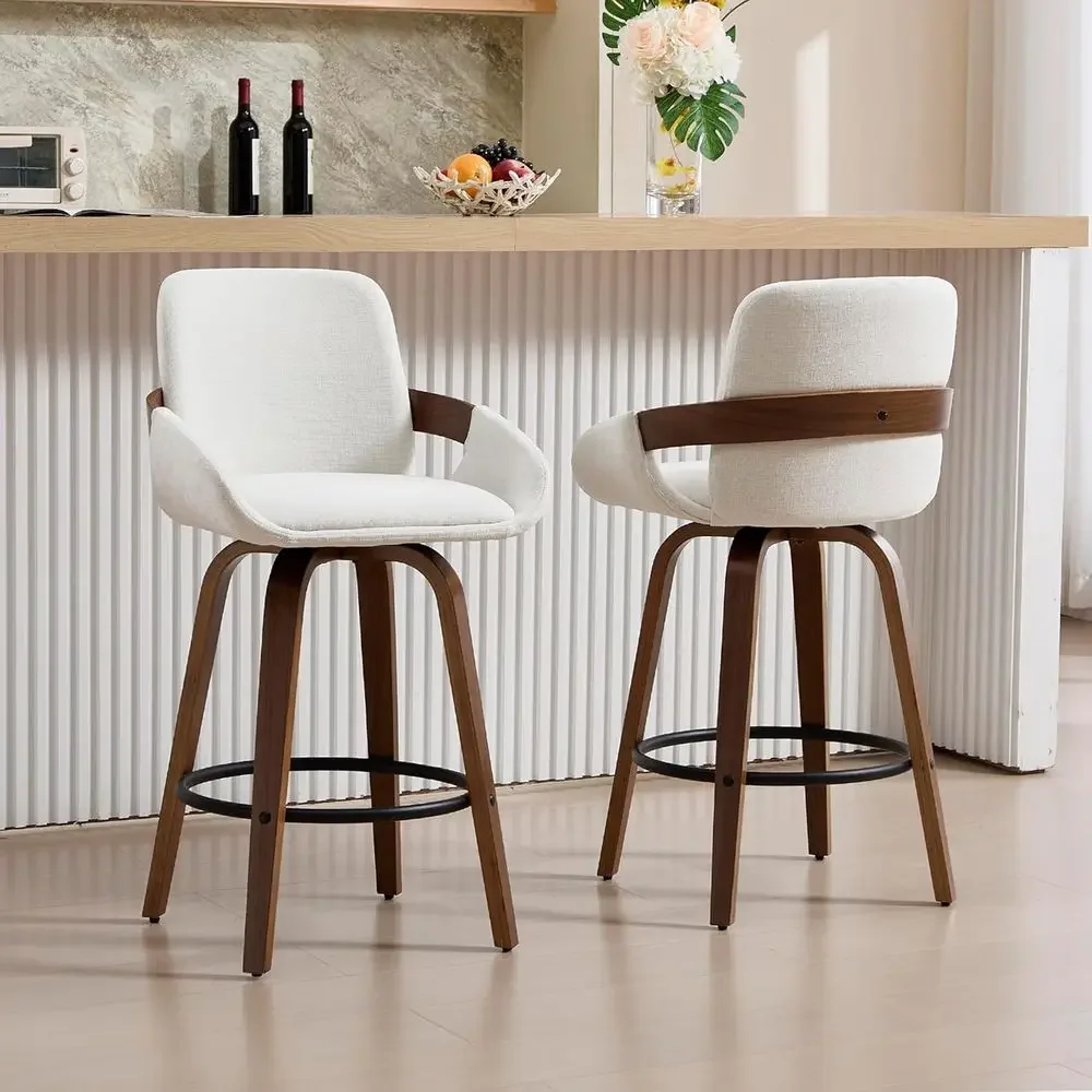 Home Bar Stools - Beżowe obrotowe stołki barowe z oparciem,