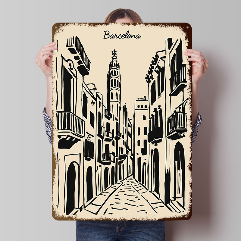 Home Barcelona - Metalowy plakat ulica Barcelona, personalizowana dekoracja
