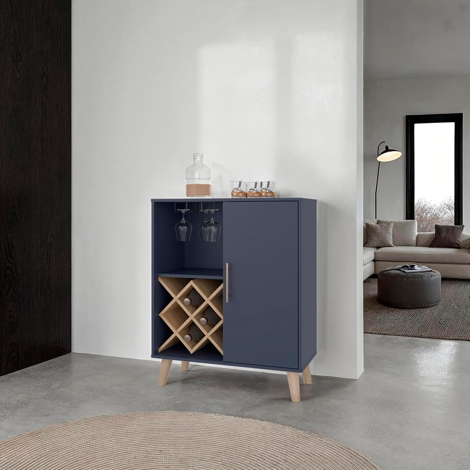 Home Bar Shelves - Dębowy niebieski szafka barowa z 4