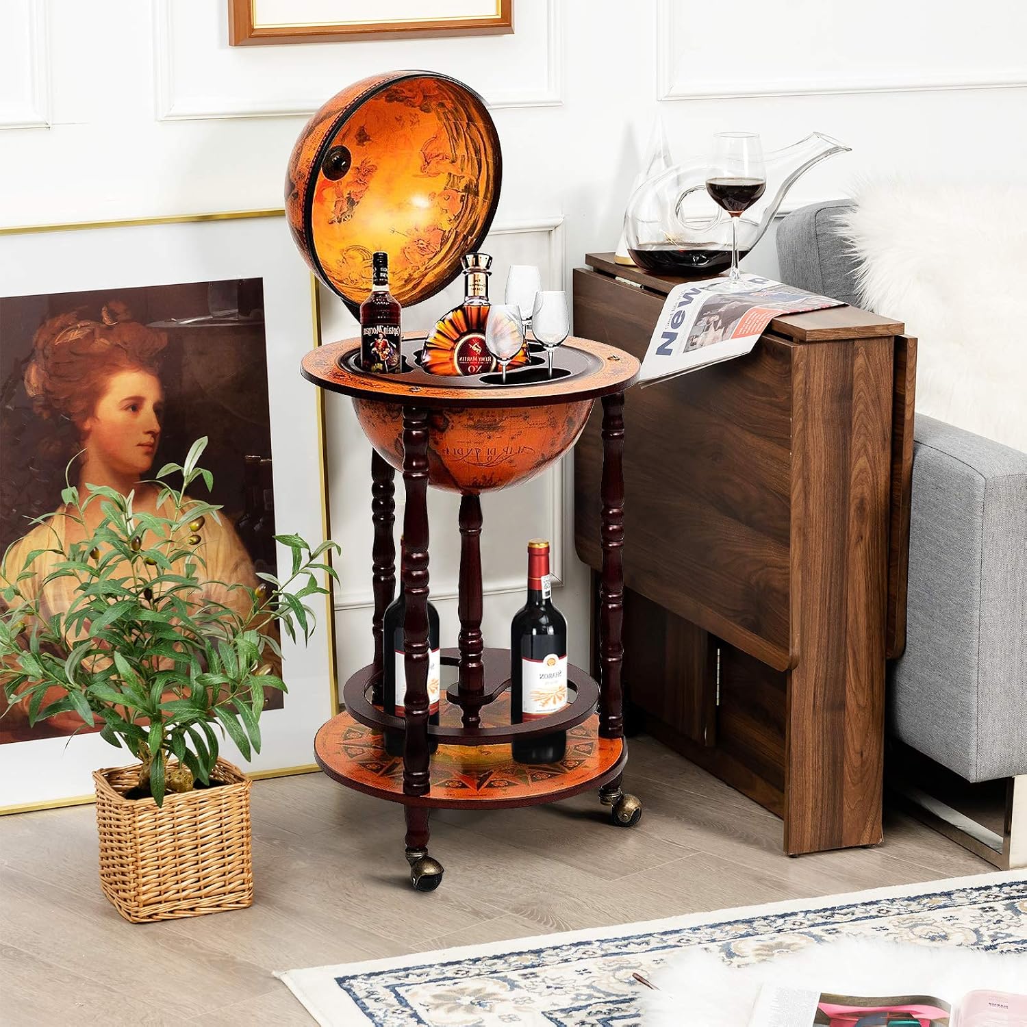 Wózek barowy z mapą świata, sz – Home Bar Shelves recenzja i cena
